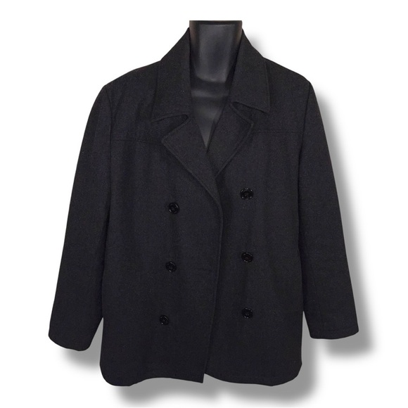 Medium Kenneth Cole Men’s Dark Grey/Black Wool Blend Peacoat Classic Lined Retro - Picture 1 of 14